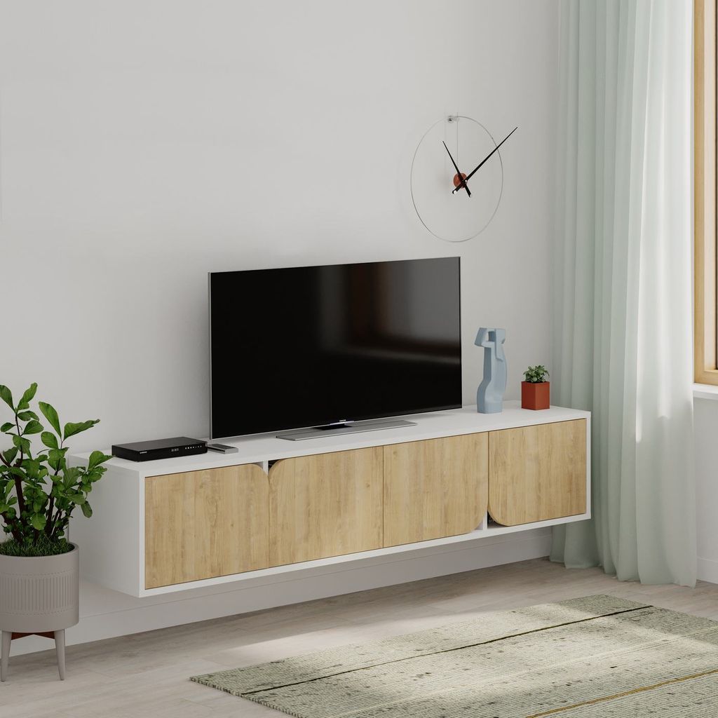 Tv állvány falra akasztós, tölgyszínű, fehér kerettel 180cm - alpes - butopêa